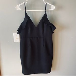 About Us Black ruffle bodycon mini dress